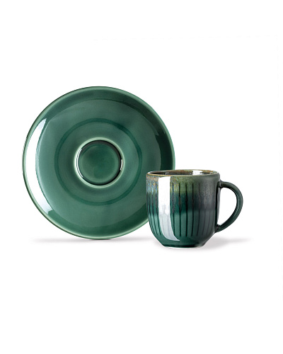 Кофейный набор Hiver из 2 чашек и 2 блюдец, фарфор, 90мл - темно-зеленый