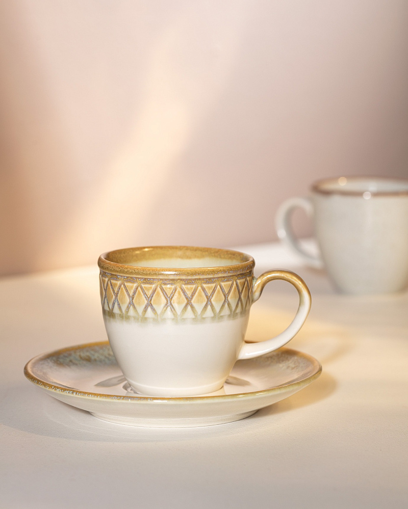 Набор кофейных чашек Antique на 6 персон 90 мл. - бежевый