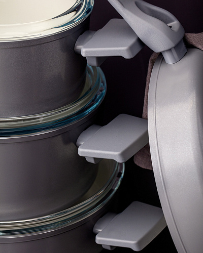 Набор посуды Nano Ceramic из 7 шт., 18-22-26 см. - темно-серый / темно-фиолетовый