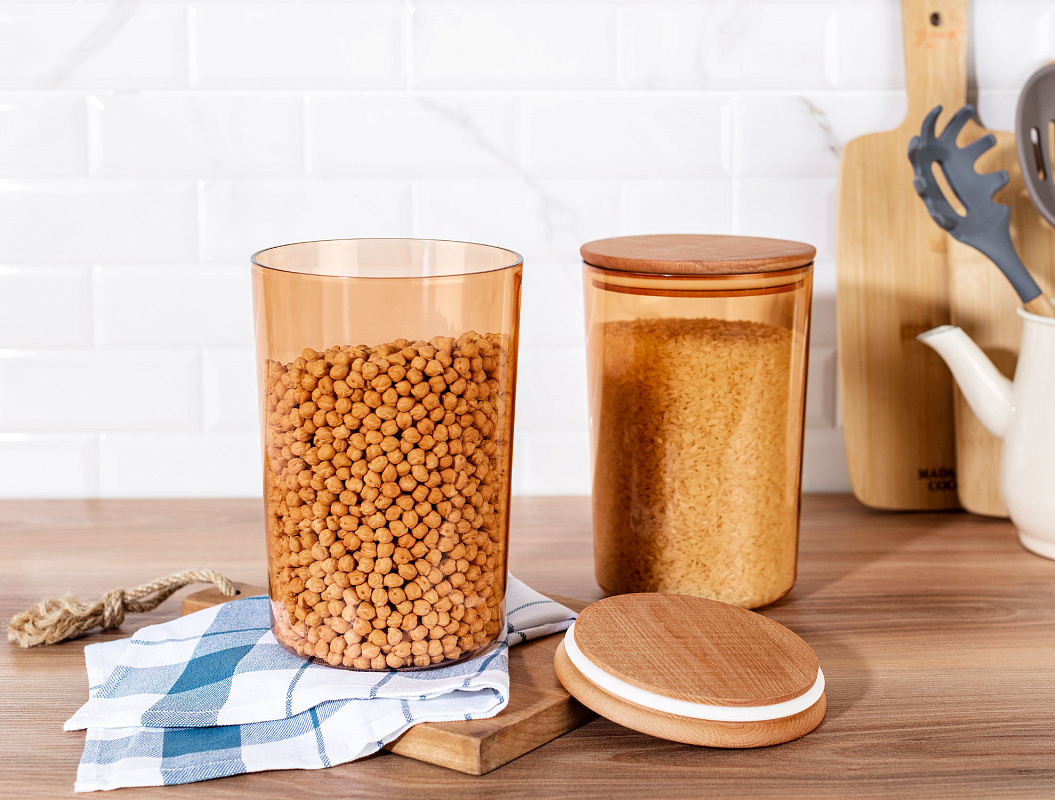 Контейнеры для хранения Yuviera Wooden Lid из 2 шт., 2300 мл. - янтарные