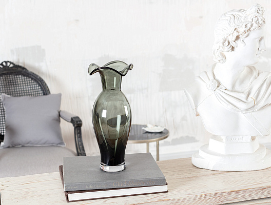 Ваза стеклянная ручной работы Cluny 34х14см - антрацитовый (темно-серый)