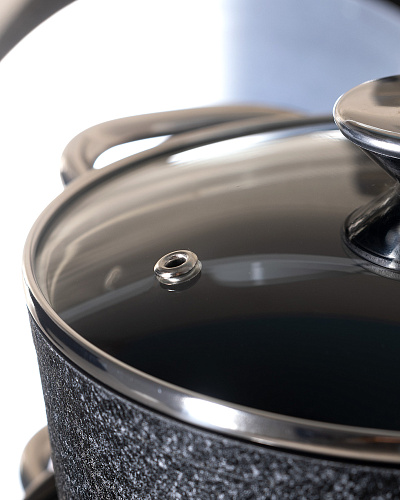 Комплект алюминиевой посуды Titanium 18см, 22см, 26см, 26см - темно синий. 7 предметов.