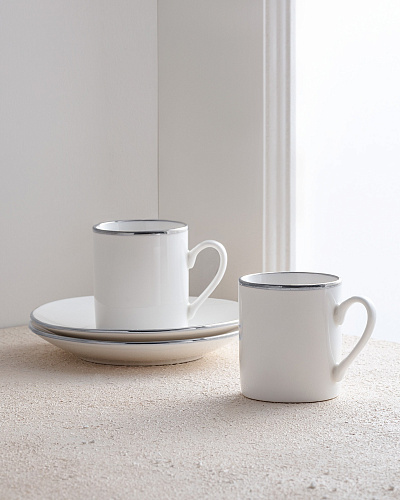 Набор кофейных чашек Coralie на 6 персон 90 мл. - бело-серебристый