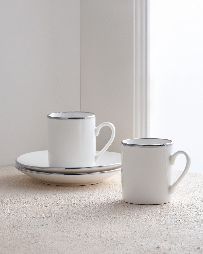 Набор кофейных чашек Coralie на 6 персон 90 мл. - бело-серебристый