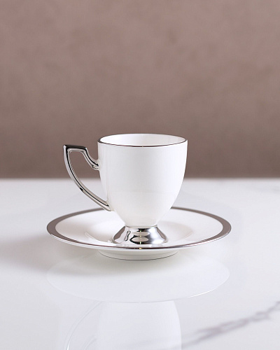Набор чашек и блюдец Yolande Olivier из 4 шт., 90 мл - серебряный.