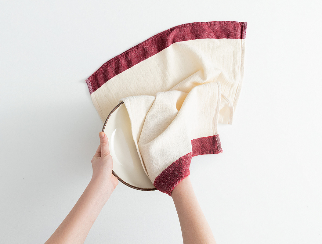 Полотенце кухонное Linda 40x60см - экрю/красный