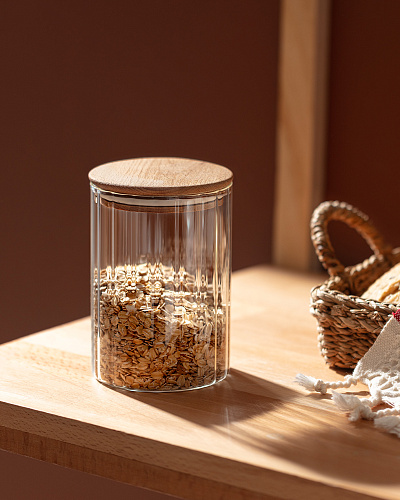 Банка Lunel с деревяной крышкой 1000 мл. - прозрачная