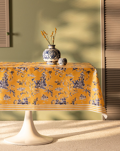 Скатерть Nora 140х200 см - желтая/ голубая